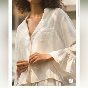 Elegant White Ruffle Pajama Top